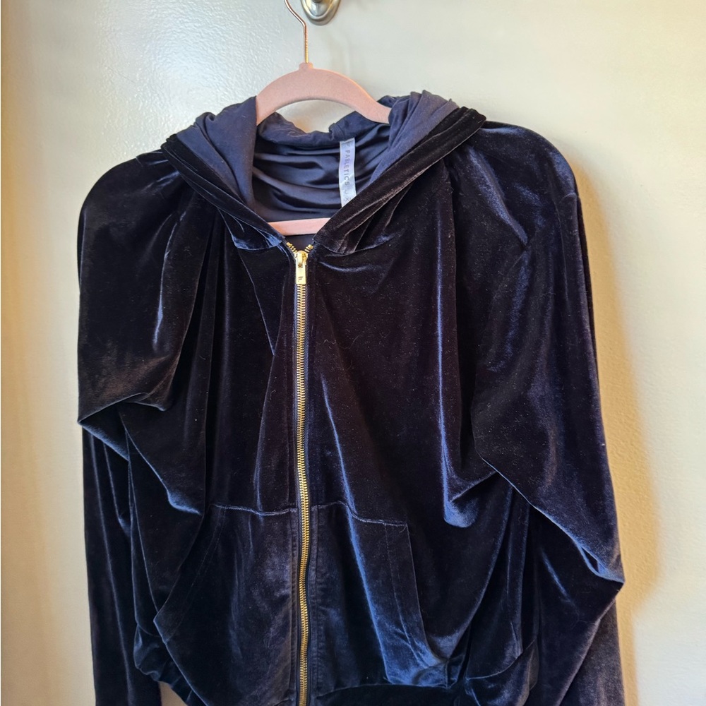 Fablectics Royal Blue Velvet Hooded Jacket with Gold Zipper and Pants